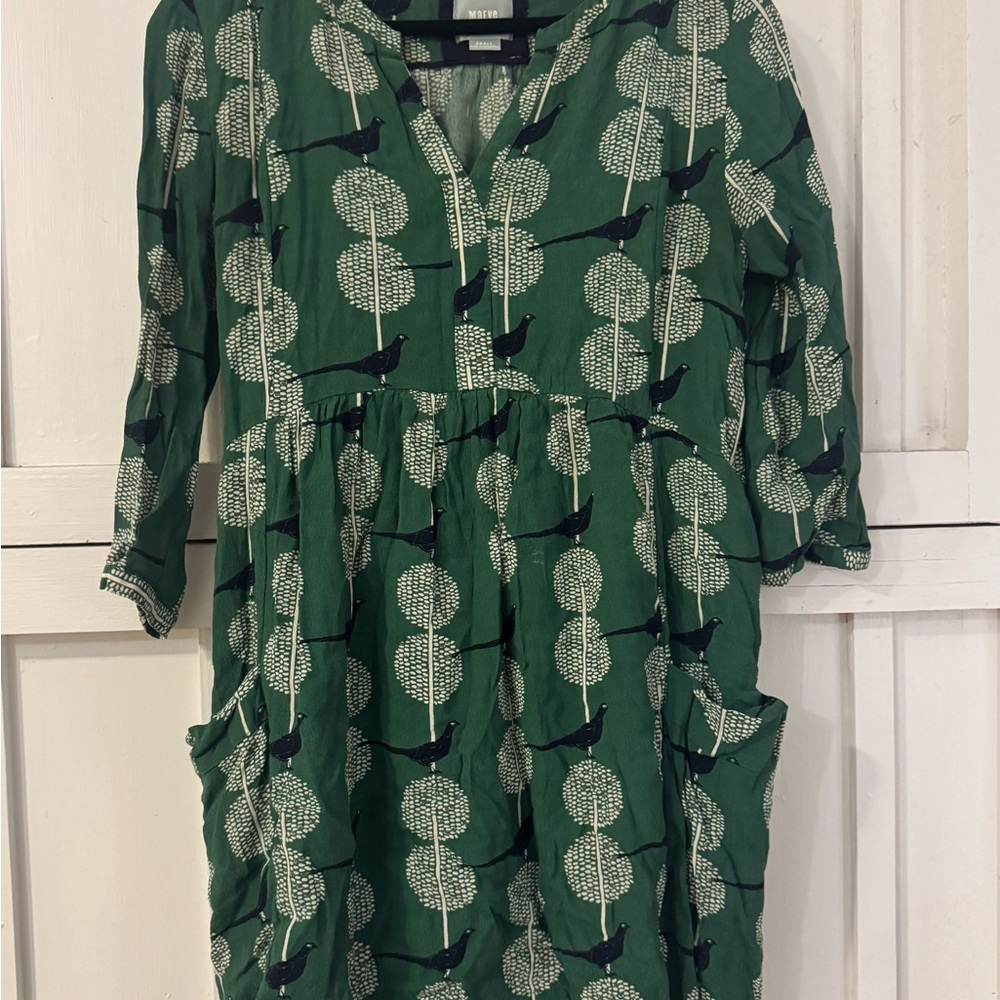 Anthropologie bird Green Patterned Dress